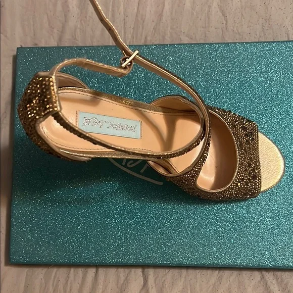 Betsey Johnson Gold Glitter Heels with Ankle Strap - Picture 6 of 6